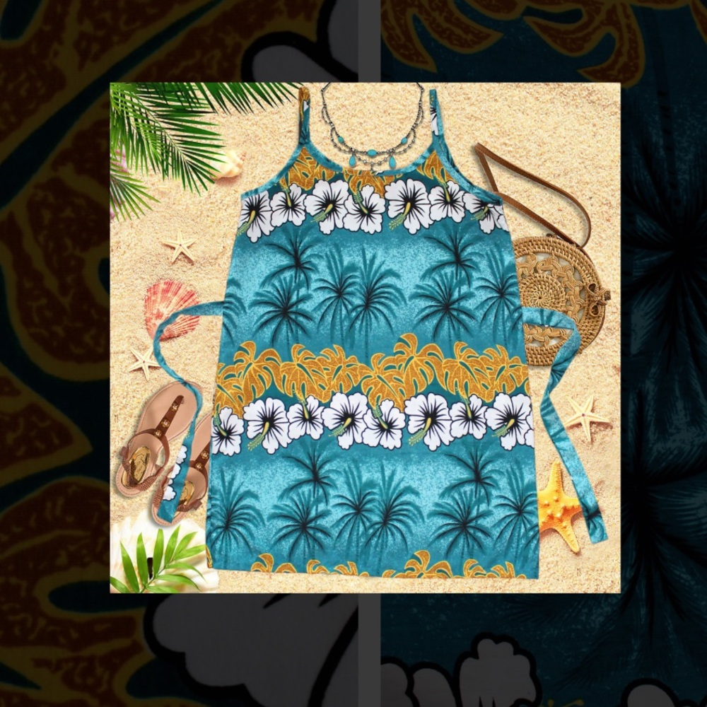 Vintage Hawaiian by Basix Floral Palm Tree and Leaf Print Wrap Tie Dress